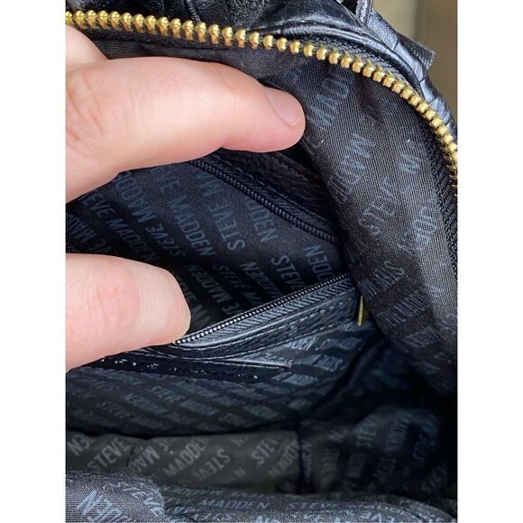 Steve Madden Mini Backpack Purse Black Embossed Leather Logo - Picture 5 of 13